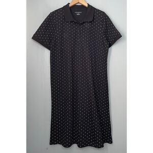Appleseeds Size Medium Black White Polka Dot Polo Shirt Dress Tennis Prep Sporty